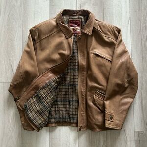 Vintage Reed Plaid Lined Genuine Leather Zip Up Jacket Size XL